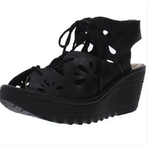 NEW FLY London Womens Black Yote828 Leather Fashion Evening Sandals